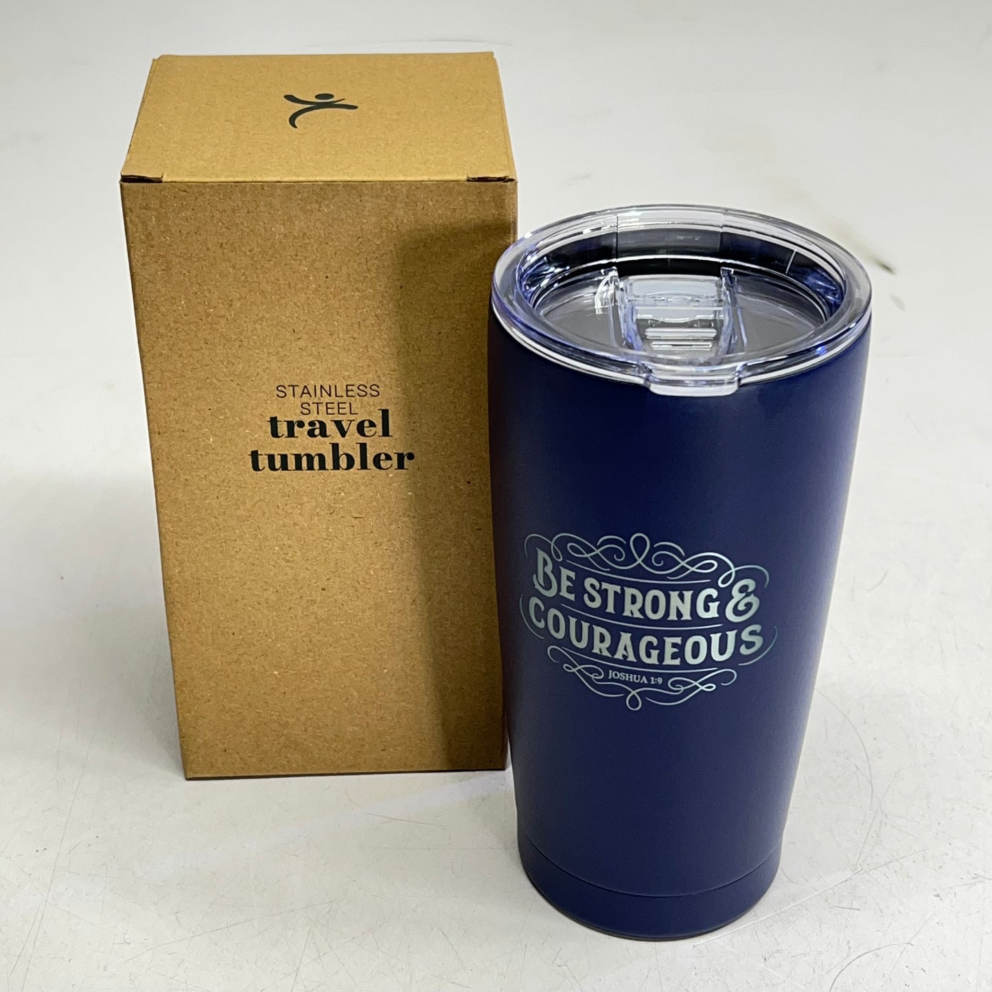 CHRISTIAN ART GIFTS Joshua 1:9 Stainless Steel Travel Tumbler  18 Oz  Navy Blue