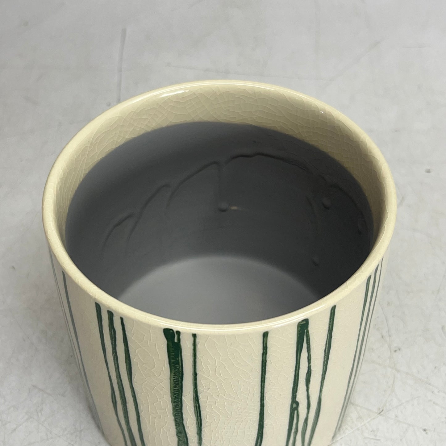 SILVER TREE Ceramic Crackle Glaze Plant Pot 5"x5" Green Paint Stripe A11085