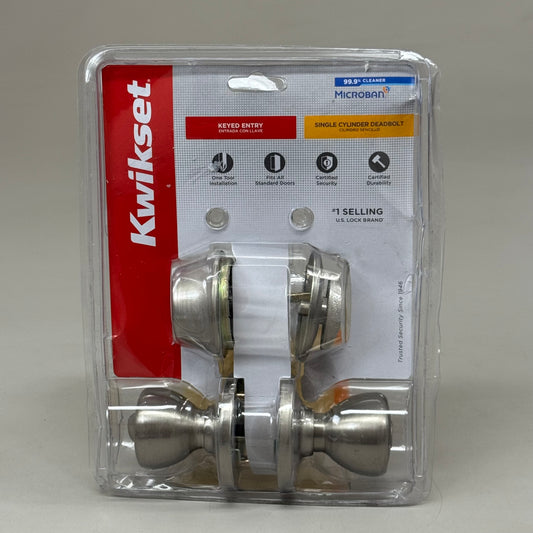 KWIKSET Tylo Door Knob & Single Cylinder Deadbolt Set(New Other) Satin Nickel 96900-376