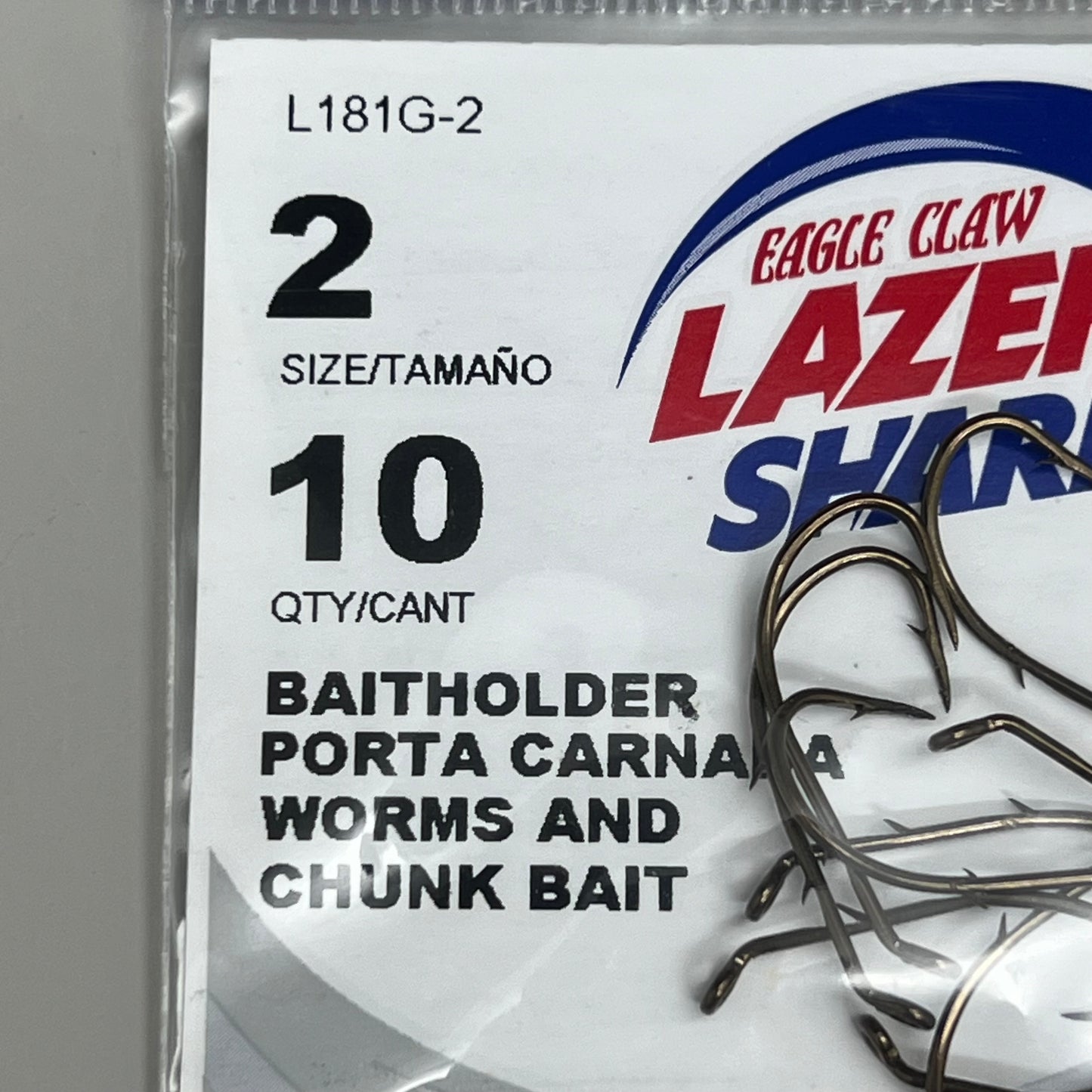 EAGLE CLAW (5 PACK) Sharp Worms & Chunk Baitholder Hook Bronze #2 10pc L181G-2