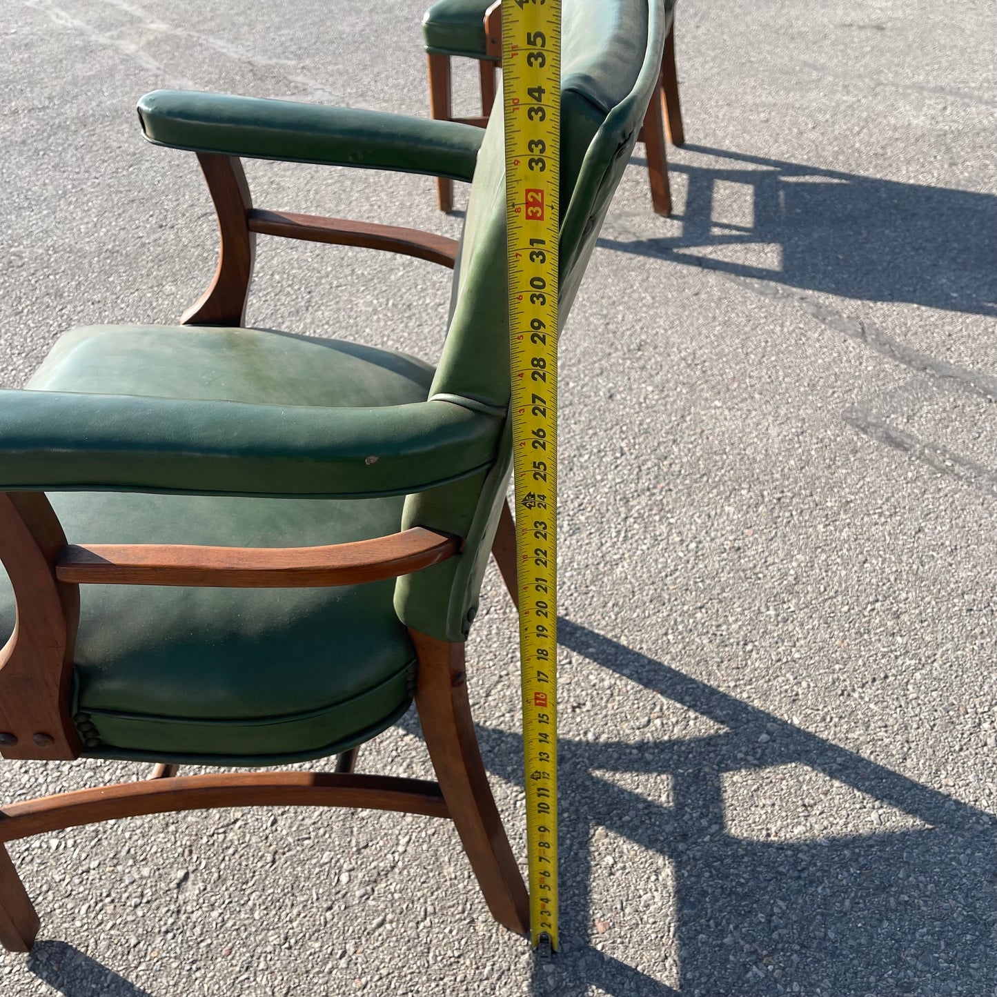 Z@ ANTIQUE Mid Century Modern/Post Art Deco Leather Chairs 34”x24”x24” Mahogany & Green