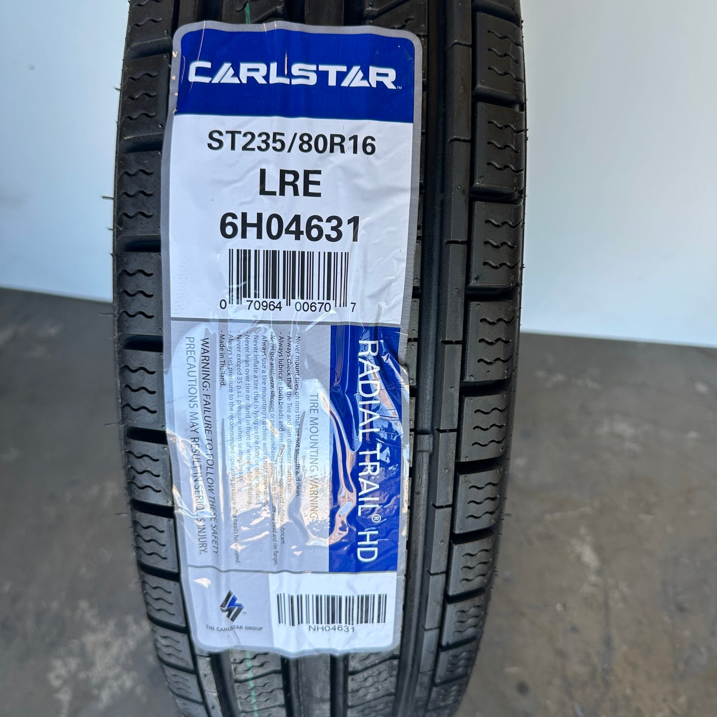 CARLSTAR Radial Trailer HD Tire 6H04631 Sz: ST235/80R16 Black