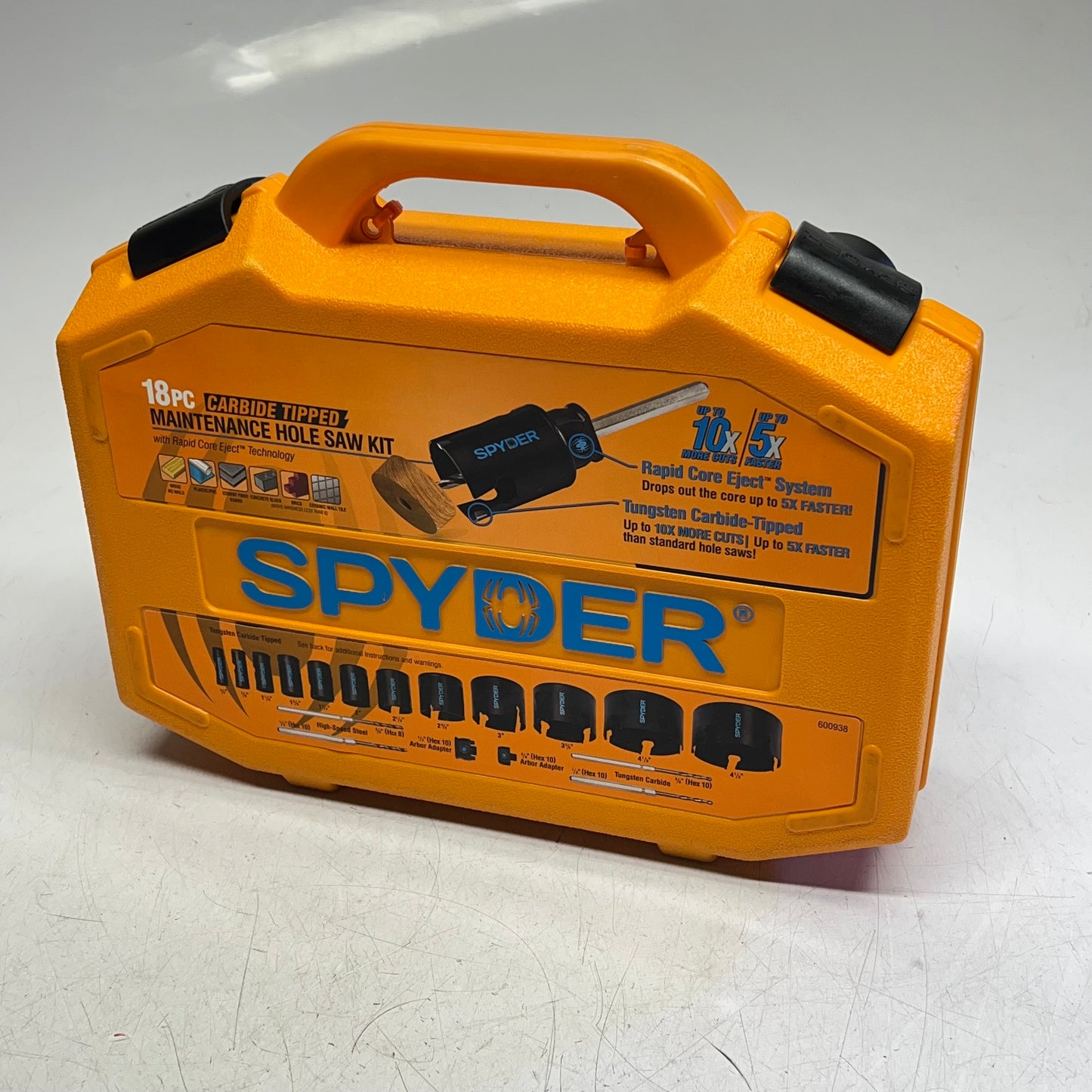 SPYDER Tct Hole Saw Kit Tungsten Carbide Tipped Clean Cuts 18 Pieces 600938