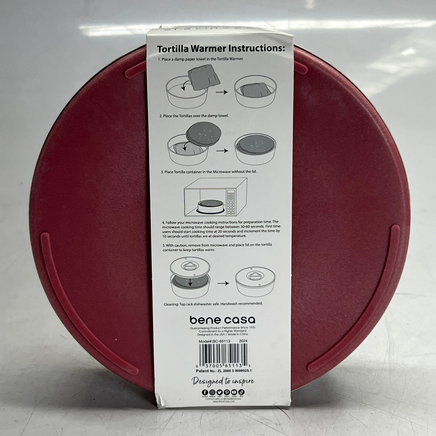BENE CASA Tortilla Warmer Sz 8.5" x 2.625", Red BC-65113