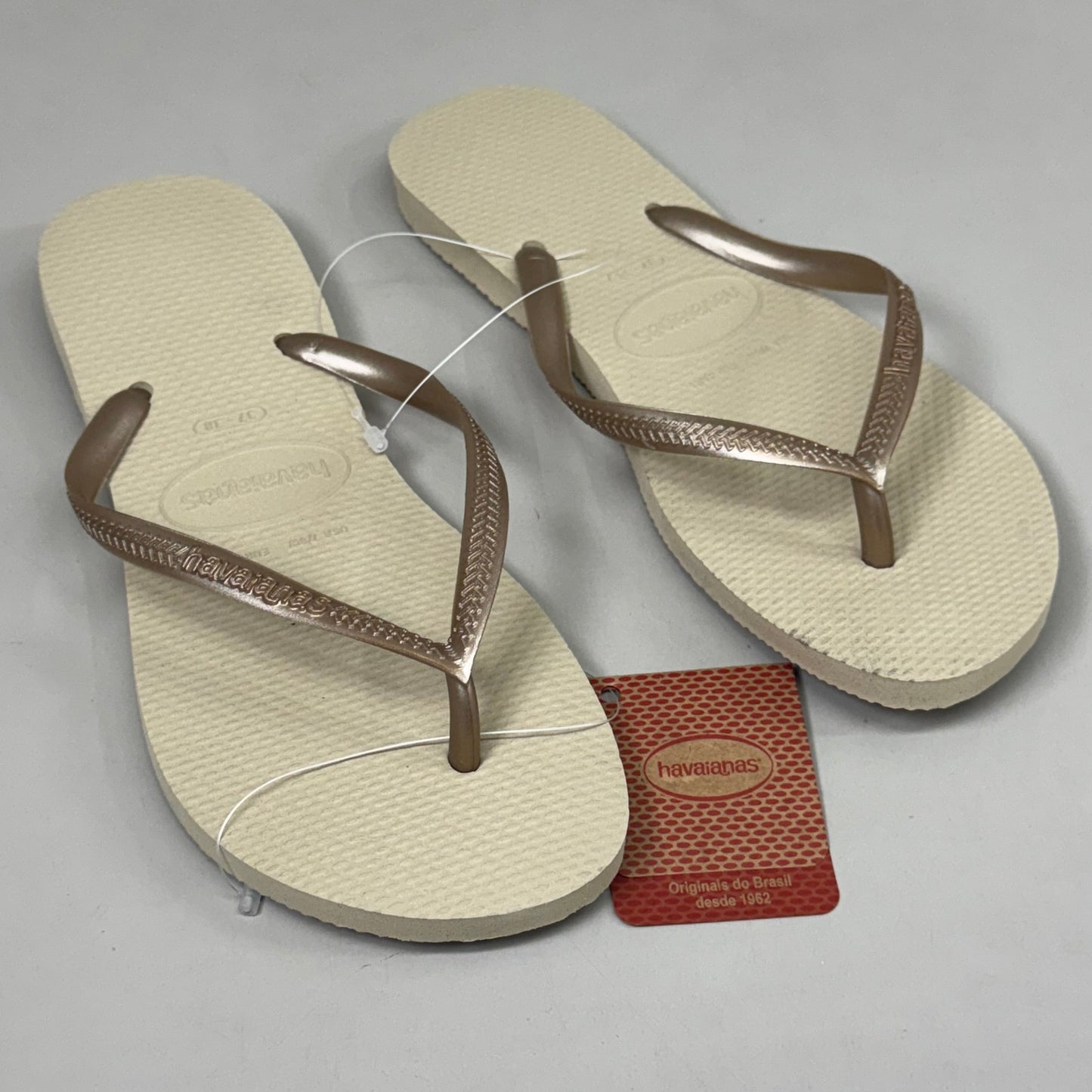 ZA@ HAVAIANAS High Quality Rubber Slim Flip Flops Non-Slip Women's 7/8 Sand Grey Light D