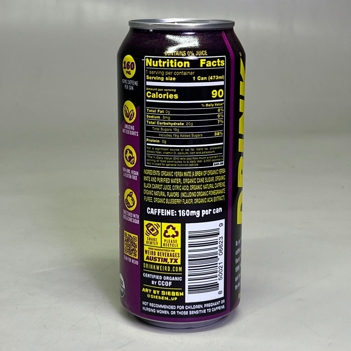 ZA@ WEIRD YERBA (12 PACK) Acai Pomegranate Yerba Mate 16 fl oz BB 01/27 D