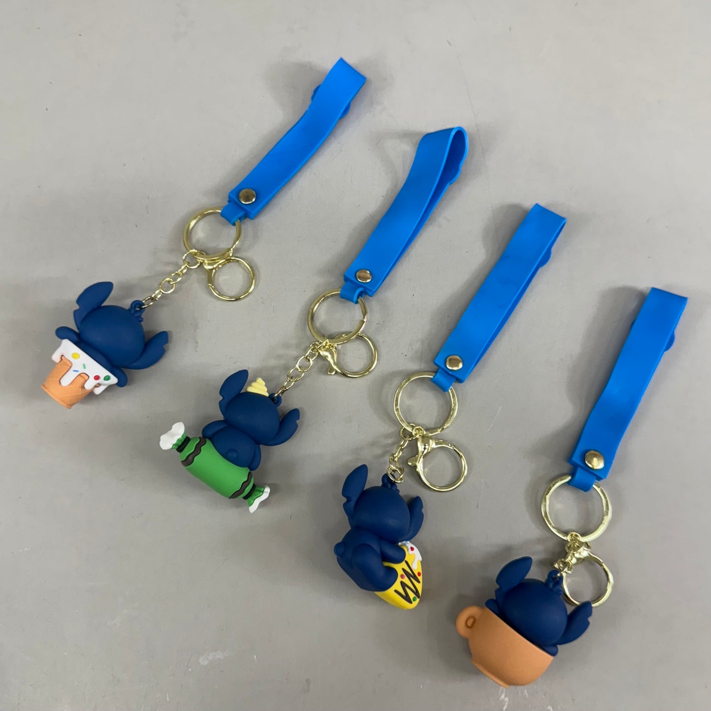 STITCH  (12 Piece,4 Styles) Assortment Bundle Of Stitch Character Keychains Blue