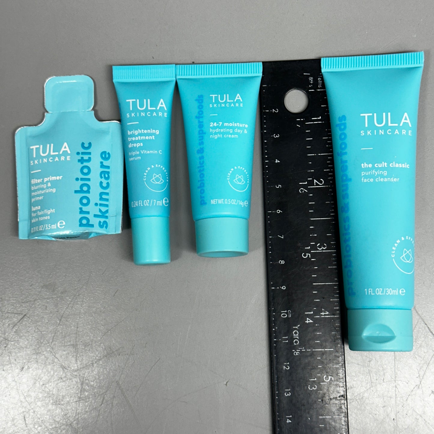 TULA SKINCARE (4 PACK) Trial Size Products - Cleanser, Primer, Cream, Serum