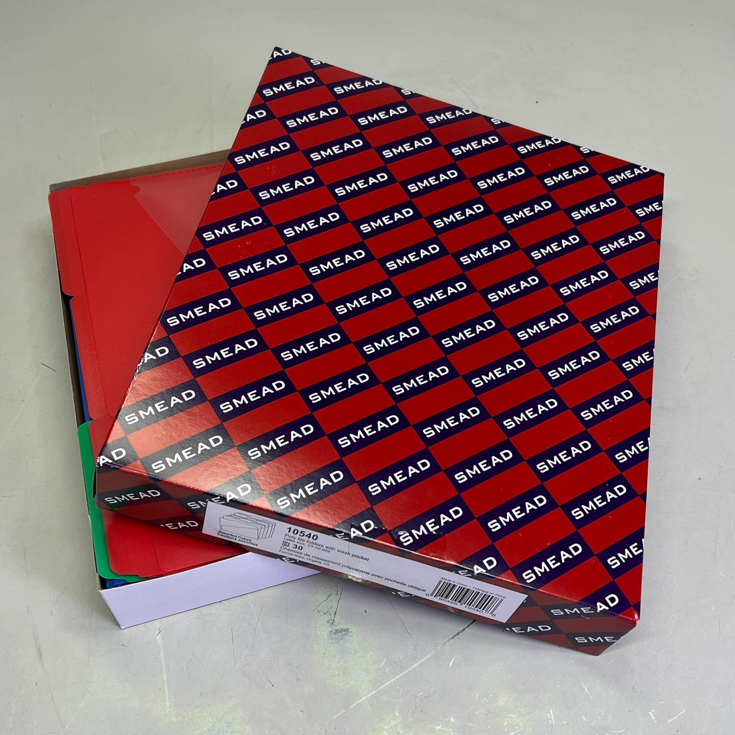 ZA@ SMEAD (30 PACK) Poly File Folders W/ Slash Pocket  1/3 Cut Assorted Colors 10540