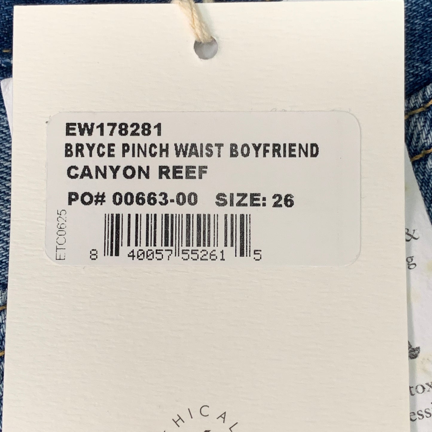 ETICA Bryce Pinch Waist Boyfriend Pant Canyon Reef Certified Organic Size 26 EW178281