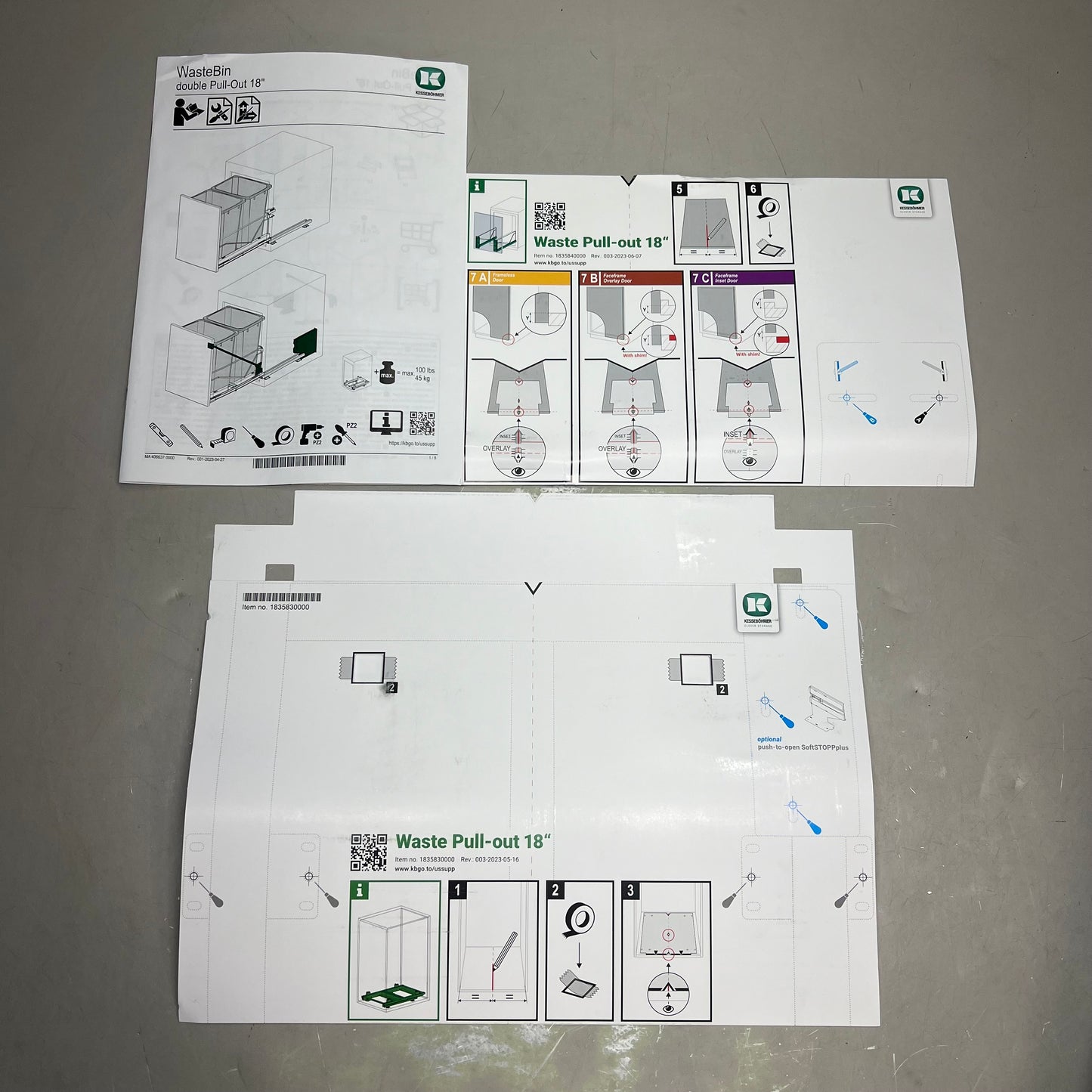 KESSEBOHMER Trash Pullout Frame Double 22-1/4" Min Cabinet Depth 25065469846
