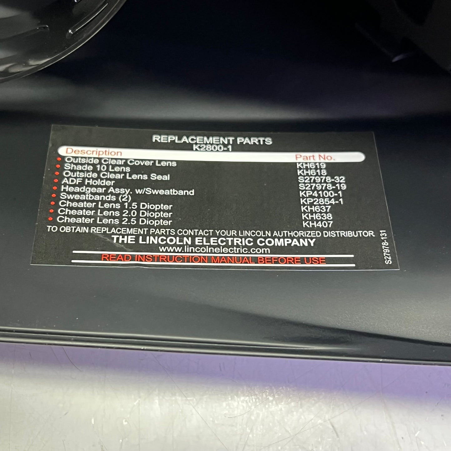 LINCOLN ELECTRIC Fixed Shade Passive Welding Helmet 10 Shade  Black K2800-1