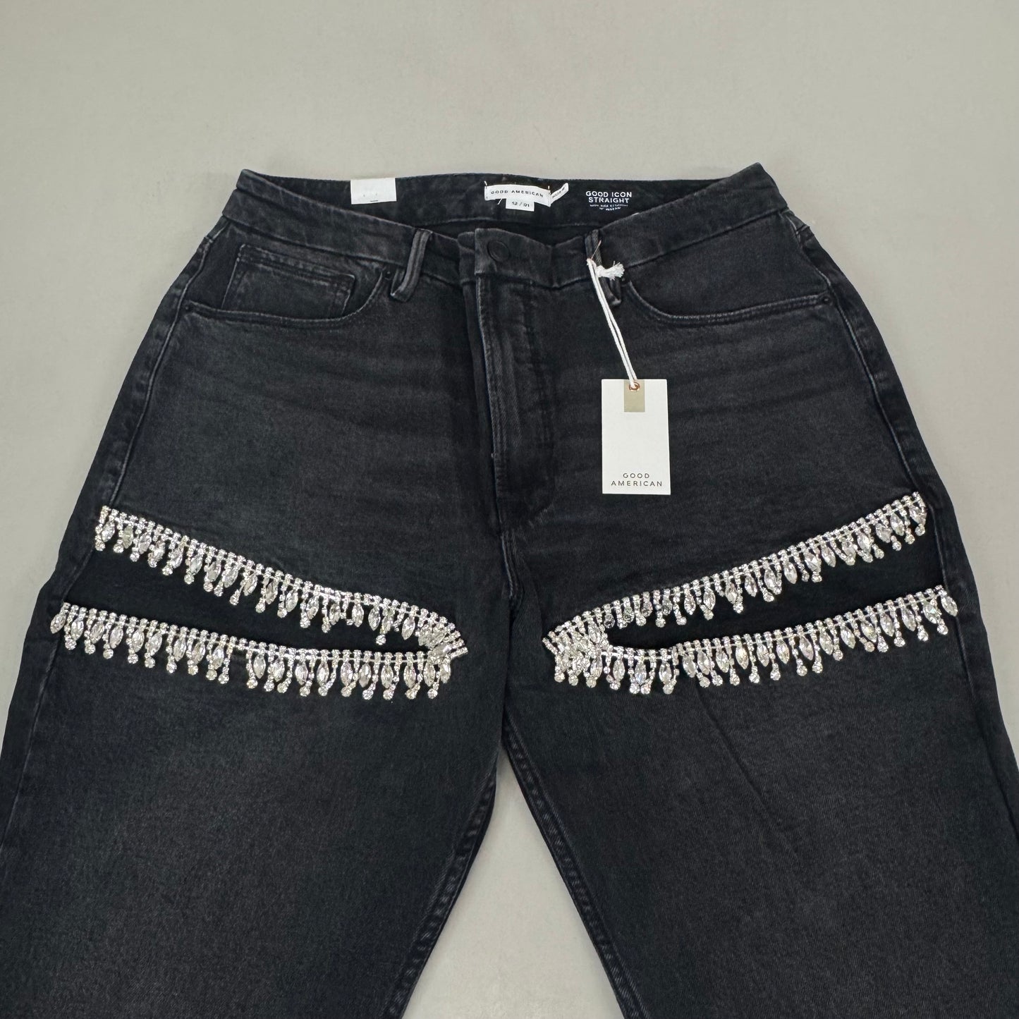 GOOD AMERICAN Good Icon Straight Jeans Women's Sz 12 Black376 GDS150B