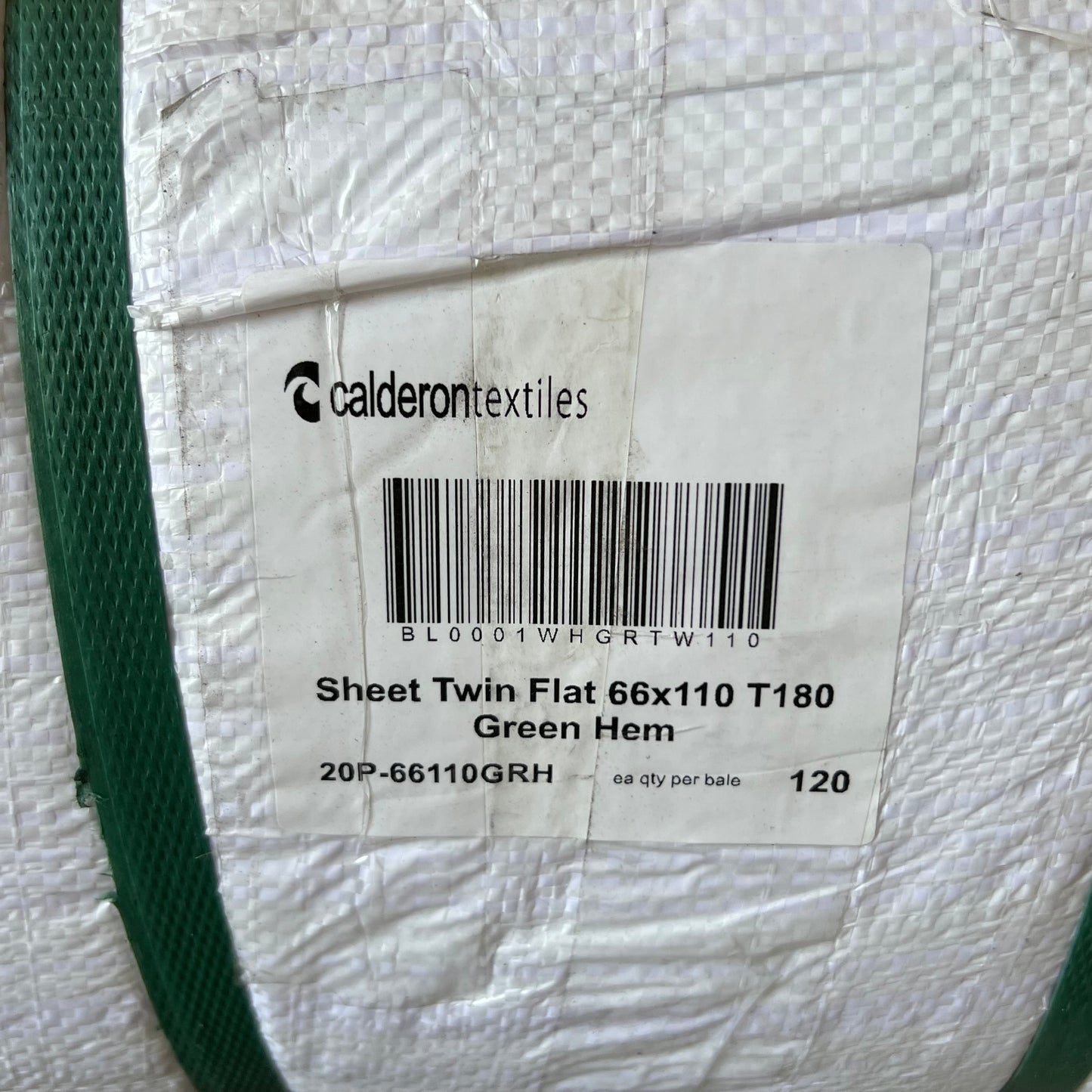 CALDERONTEXTILES (120 PACK) Sheet Twin Flat Green Hem Sz 66" X 110", White T180