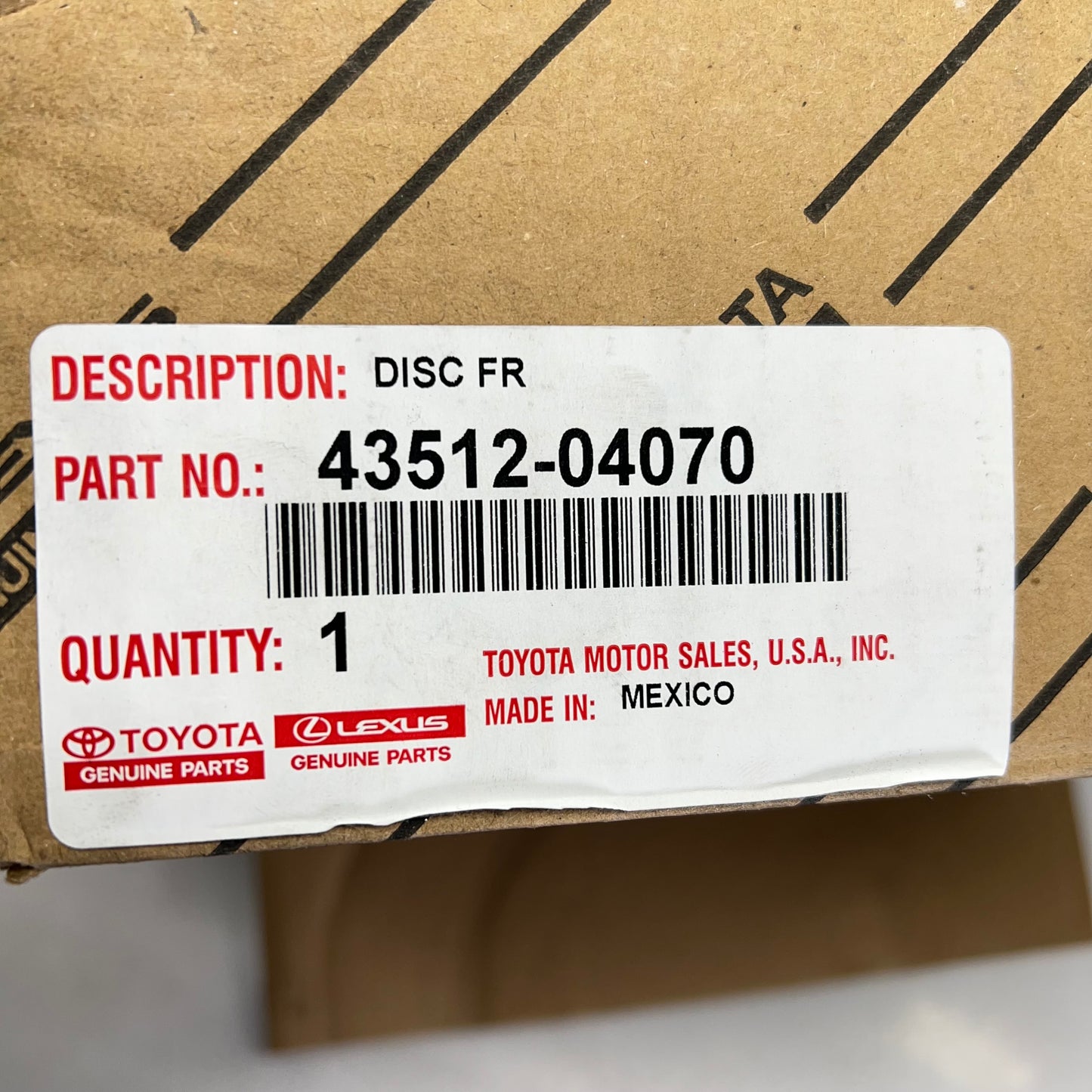 TOYOTA Genuine OEM Front Brake Rotor For Toyota Vehicles 43512-04070
