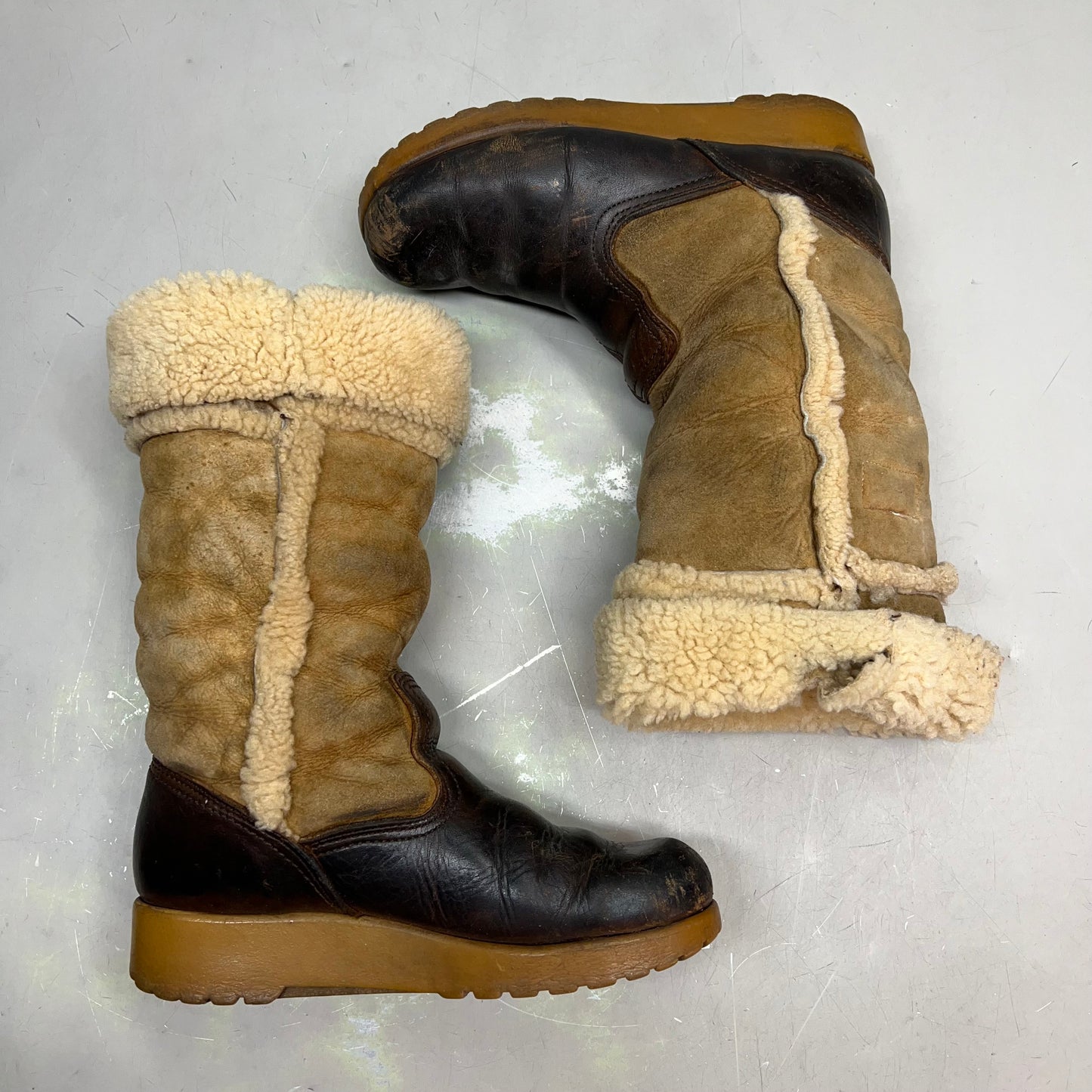 DEXTER USA Suede & Leather Fur Lined Boots  Women's Sz 12 Brown (Pre-Owned)