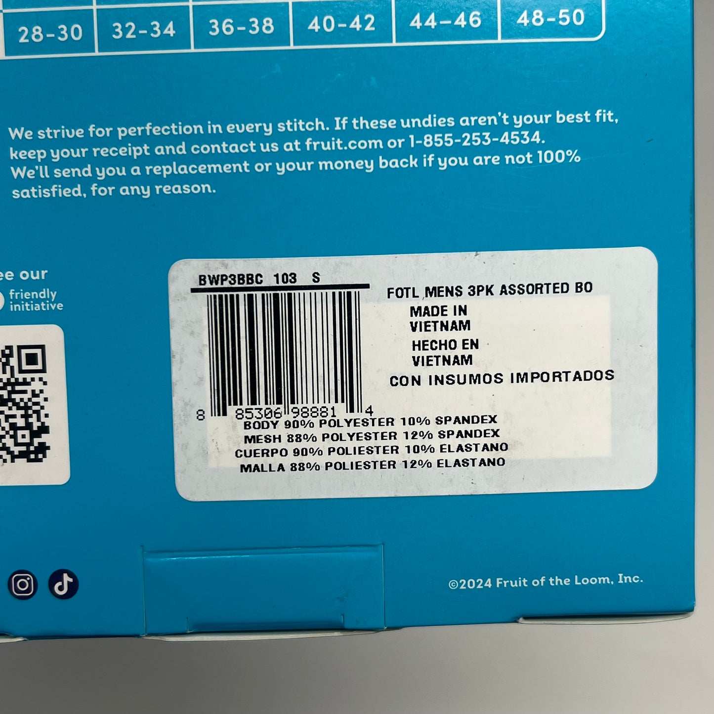 ZA@ FRUIT OF THE LOOM Breathable Performance Boxer Breifs Men's Sz S Blue/Grey/Black 8WP3BBC