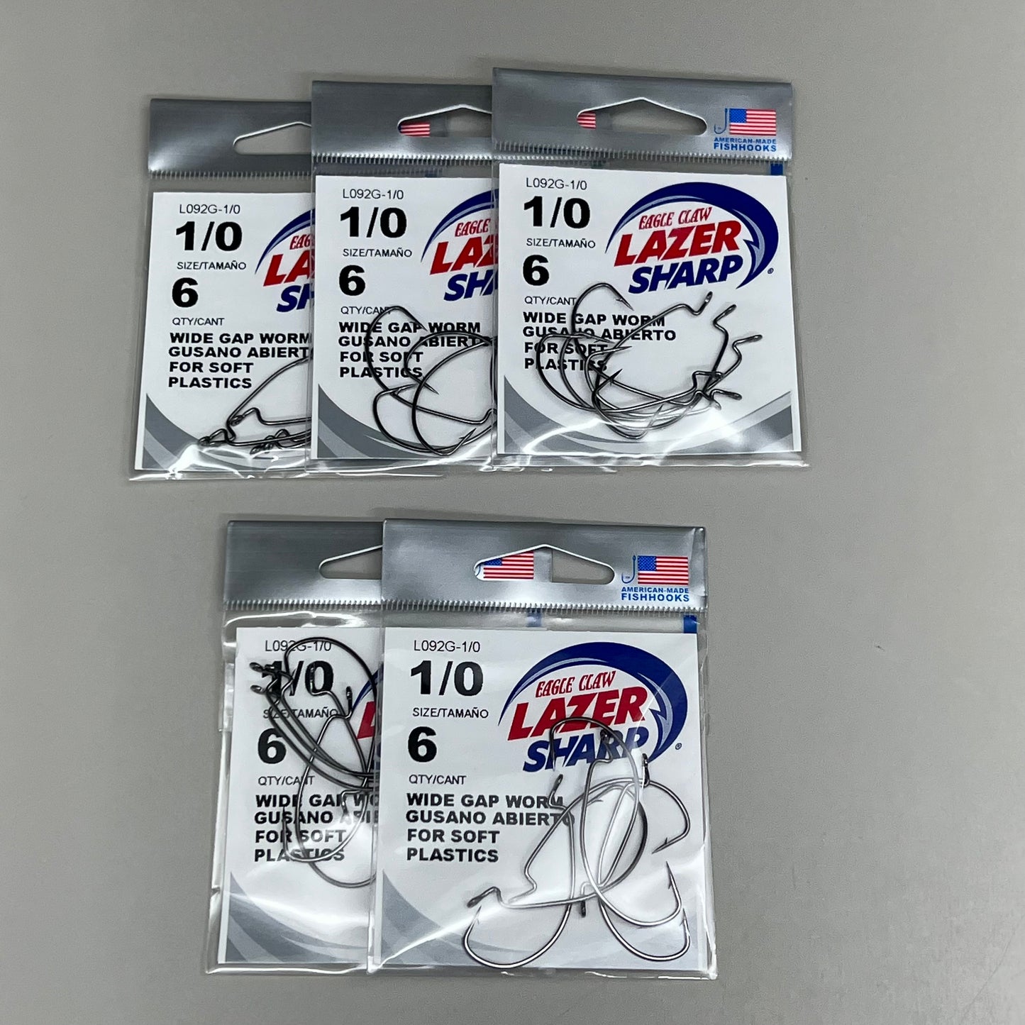 EAGLE CLAW (5 PACK) Wide Gap for Worm/Soft Plastics #1/0 6pc L092G-1/0