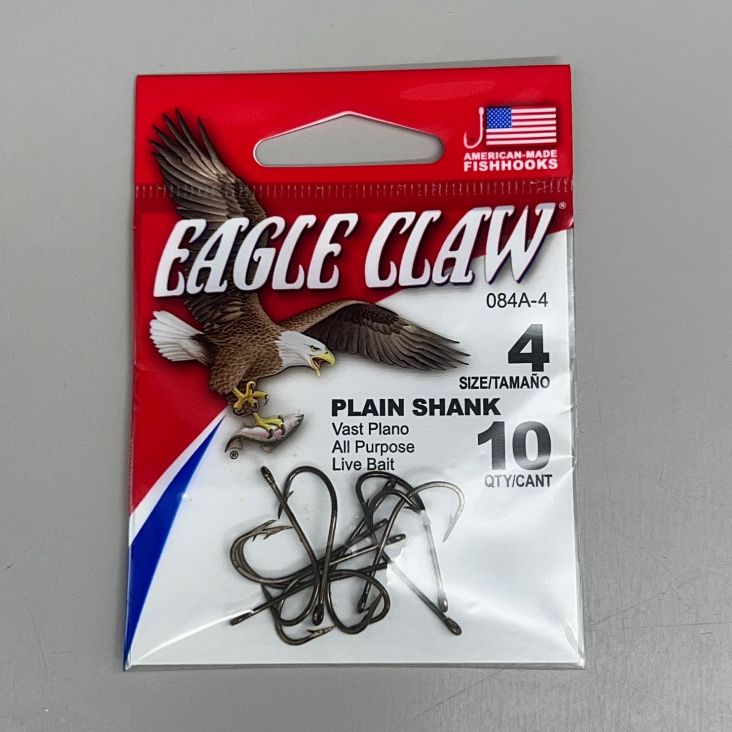 EAGLE CLAW(5 PACK) Freshwater & Saltwater Plain Shank Hook Bronze #4 10pc 084A-4