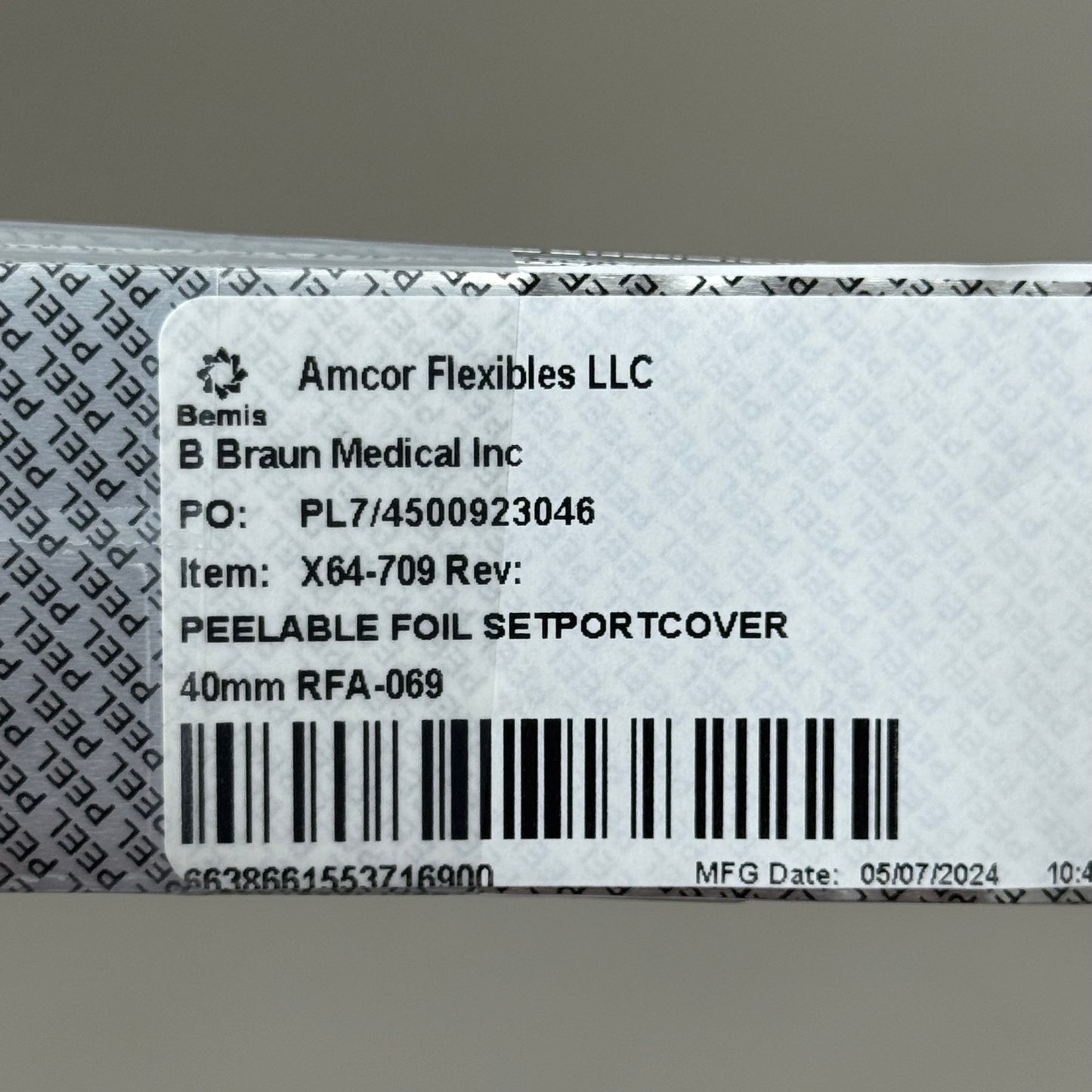 Peelable Foil Set Port Cover 40mm Roll – 10LB (1888FT) Amcor Flexibles