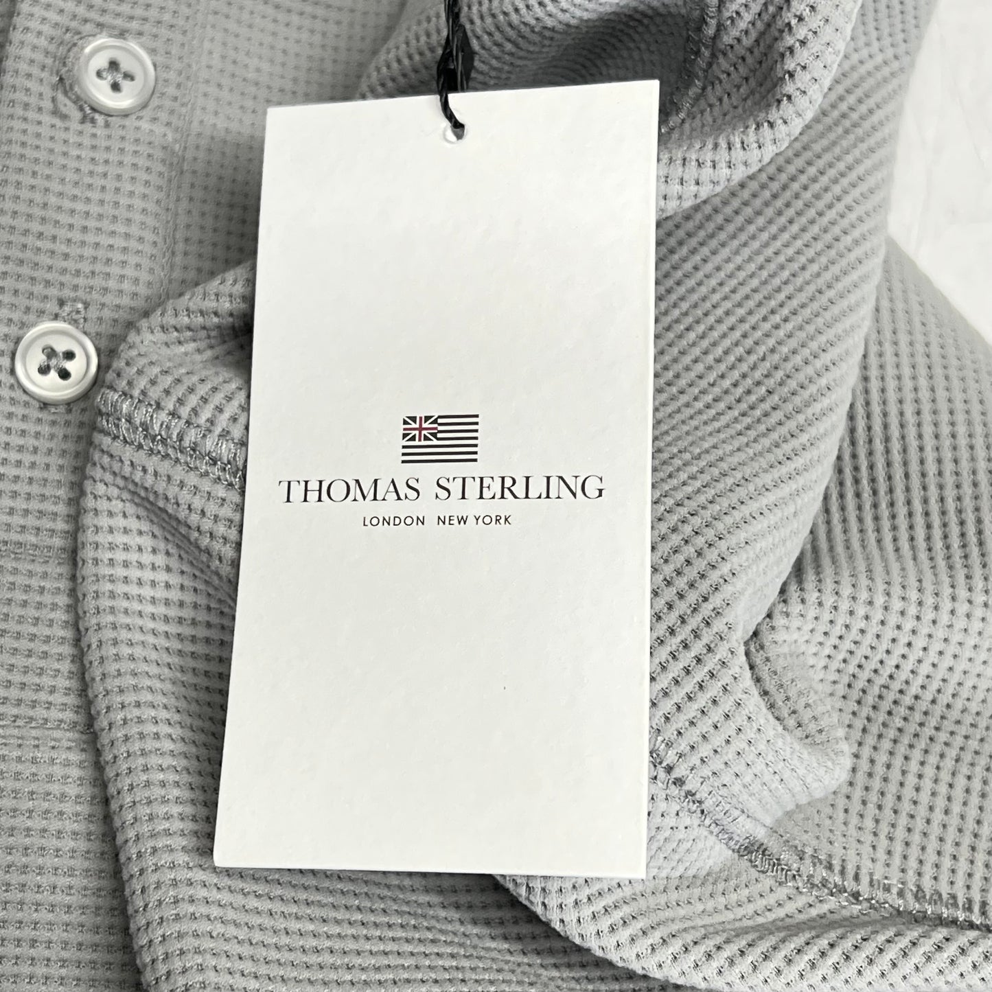 THOMAS STERLING Waffle Knit Half Button Up Long Sleeve Shirt Men's Sz M Grey