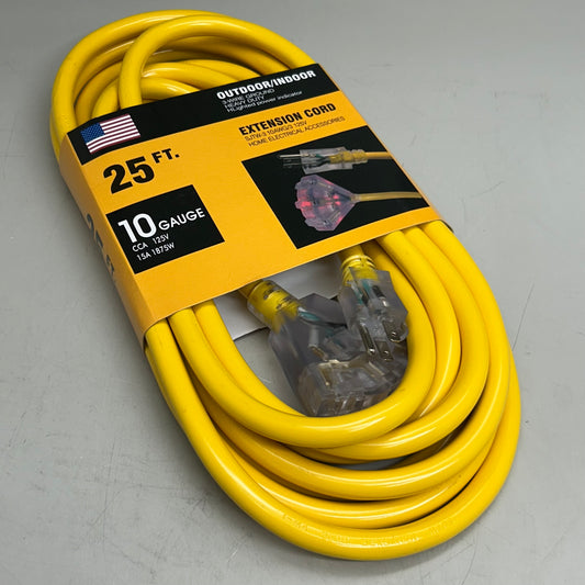 HOME ELECTRICAL ACCESSORIES  Heavy Duty Outdoor/Indoor Extension Cord  10 Gauge, 25' Yellow SJTW-3