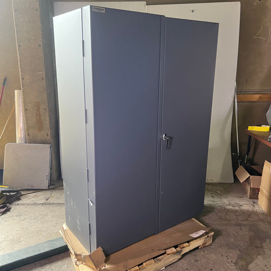 DURHAM MFG Steel Garage Cabinet w/ Blue Bins 72"H x 25"T x 48"W (Minor Damage)