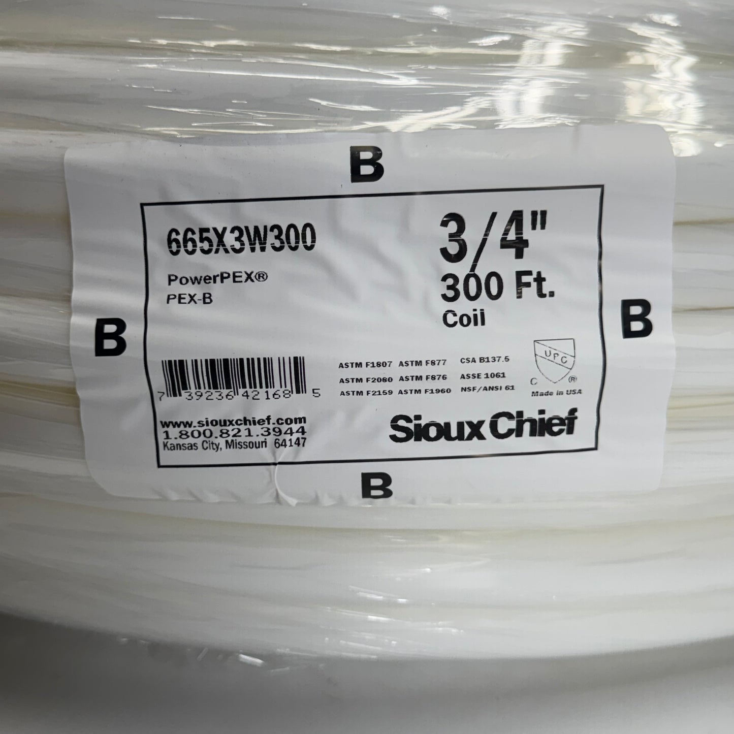 SIOUX CHIEF Powerpex Non-Barrier Pex-B Tubing Sz 3/4" x 300 ft, White 665X3W300