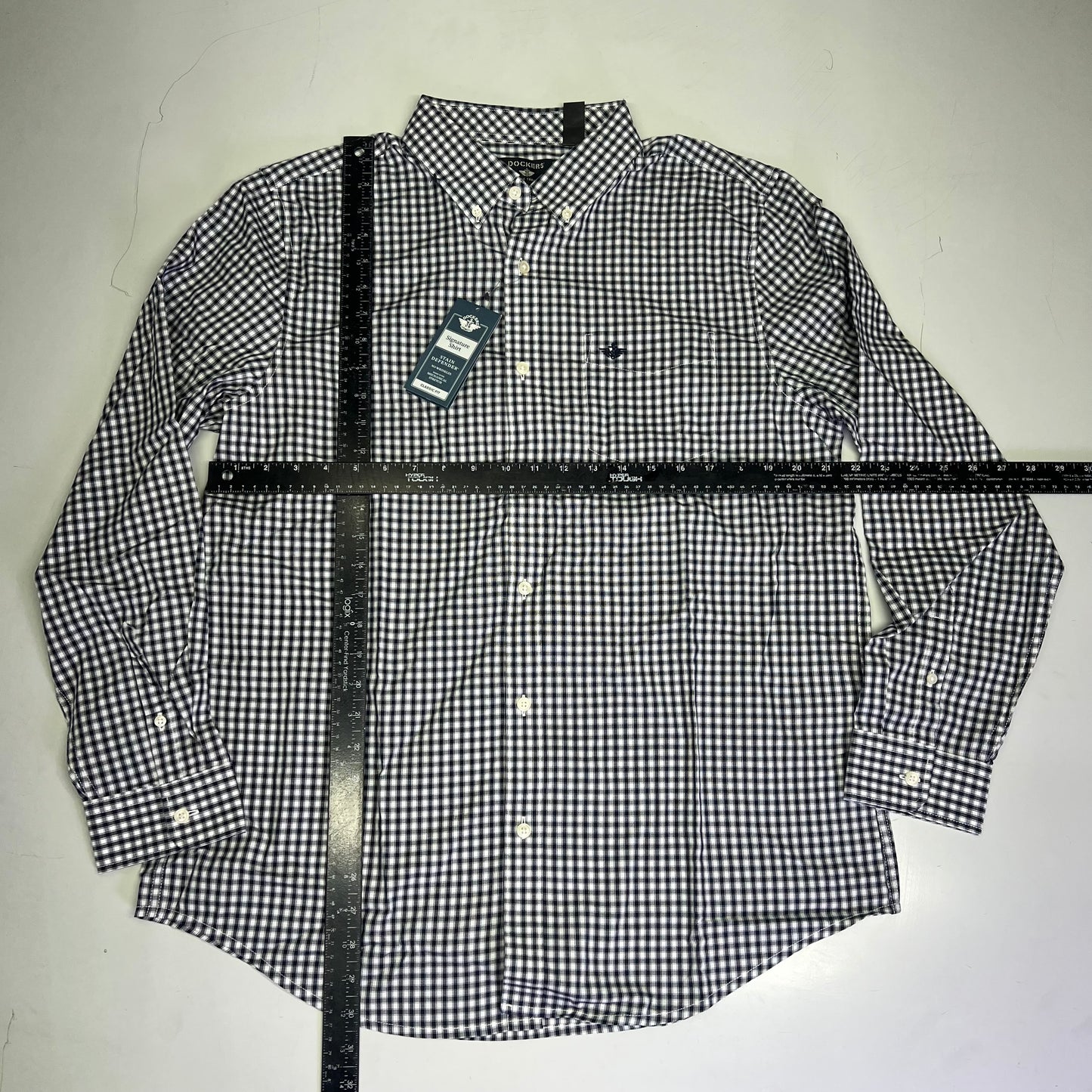 DOCKERS Signature Stain Defender Button Up Shirt Men's Sz L Navy Blue A42520010