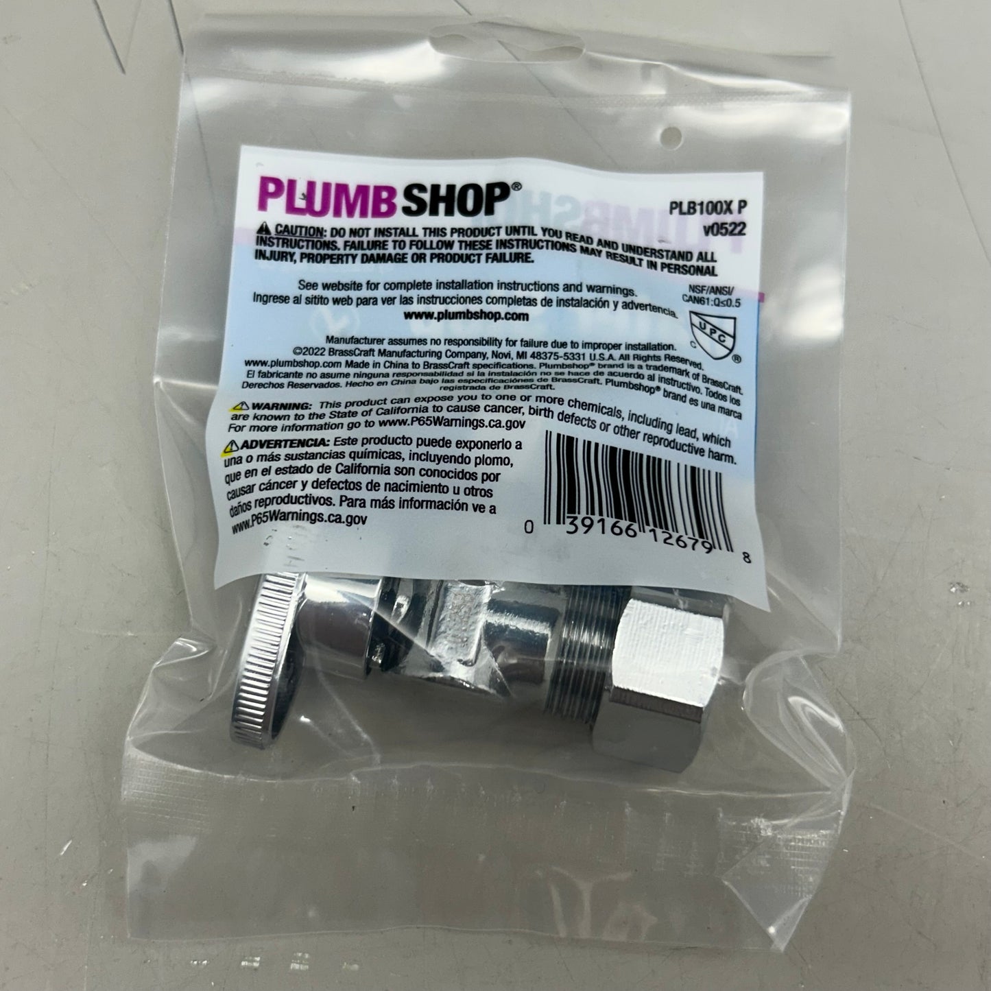 PLUMBSHOP (3 Pack) Turn Angle Water Stop 1/2"x3/8" Chrome PLB100
