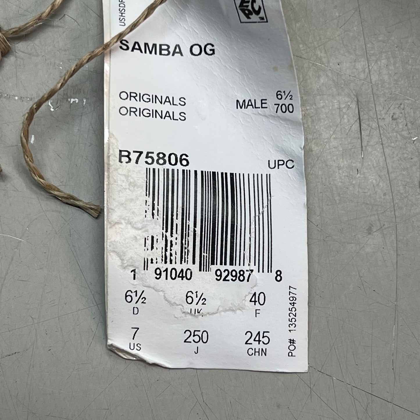 ZA@ ADIDAS Samba OG Sneaker Regular Fit Men's Sz 7 Black/White/Grey B75806 (As-is)