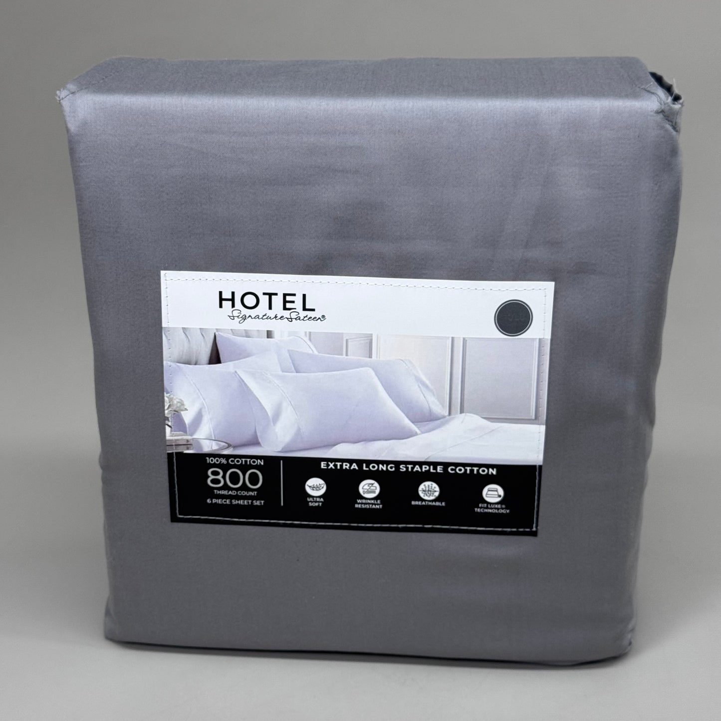 HOTEL SIGNATURE SATEEN Wrinkle Resistant 6 Piece Set Full Gray New Opened Box