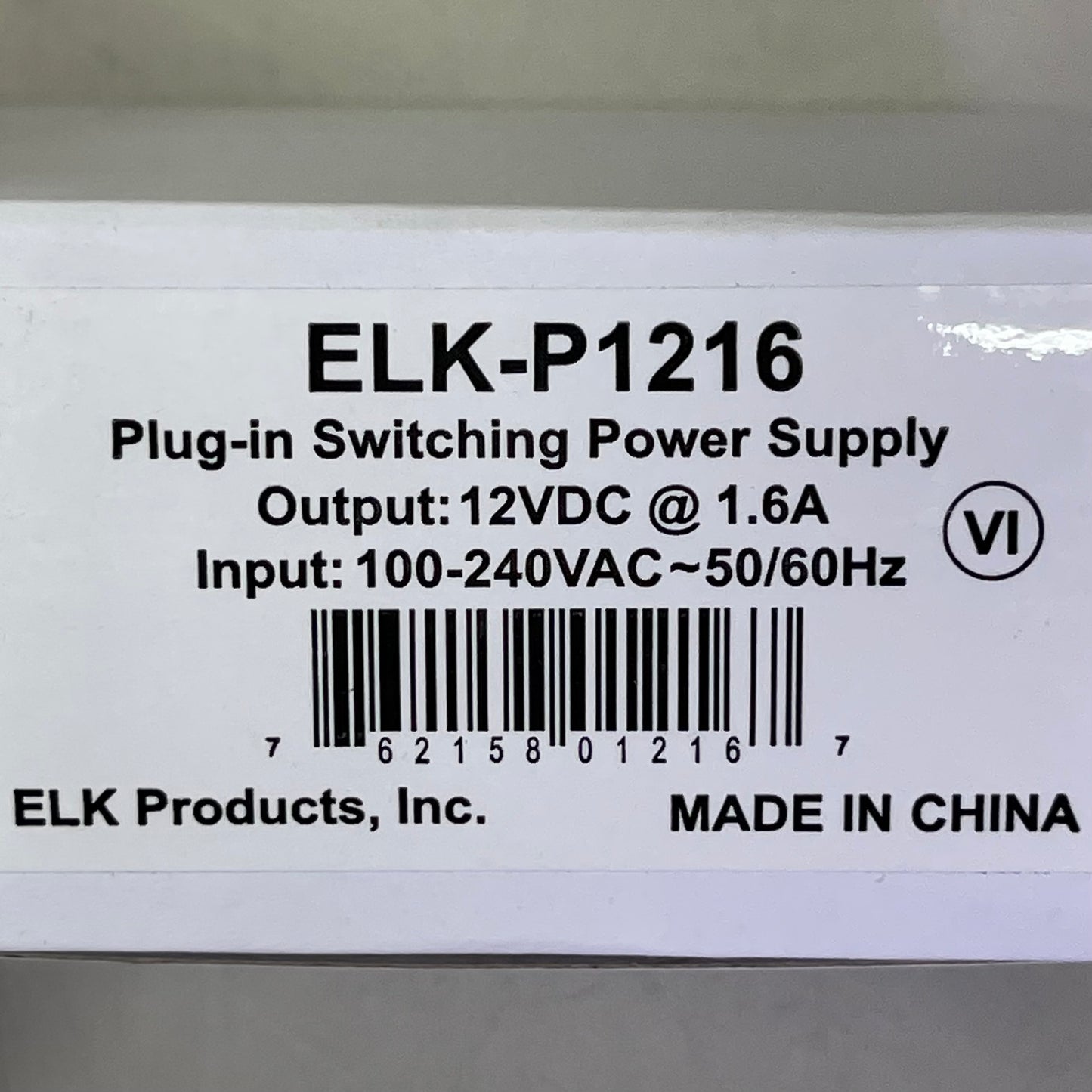 ELK Plug-In Switching Power Supply 12V, 1.5Amp, 100-120VAC ELK-P1216