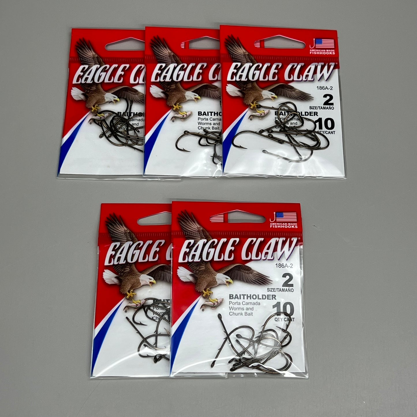 EAGLE CLAW (5 PACK) Offset Worm & Chunk Bait Holder Bronze #2 10pc 186A-2