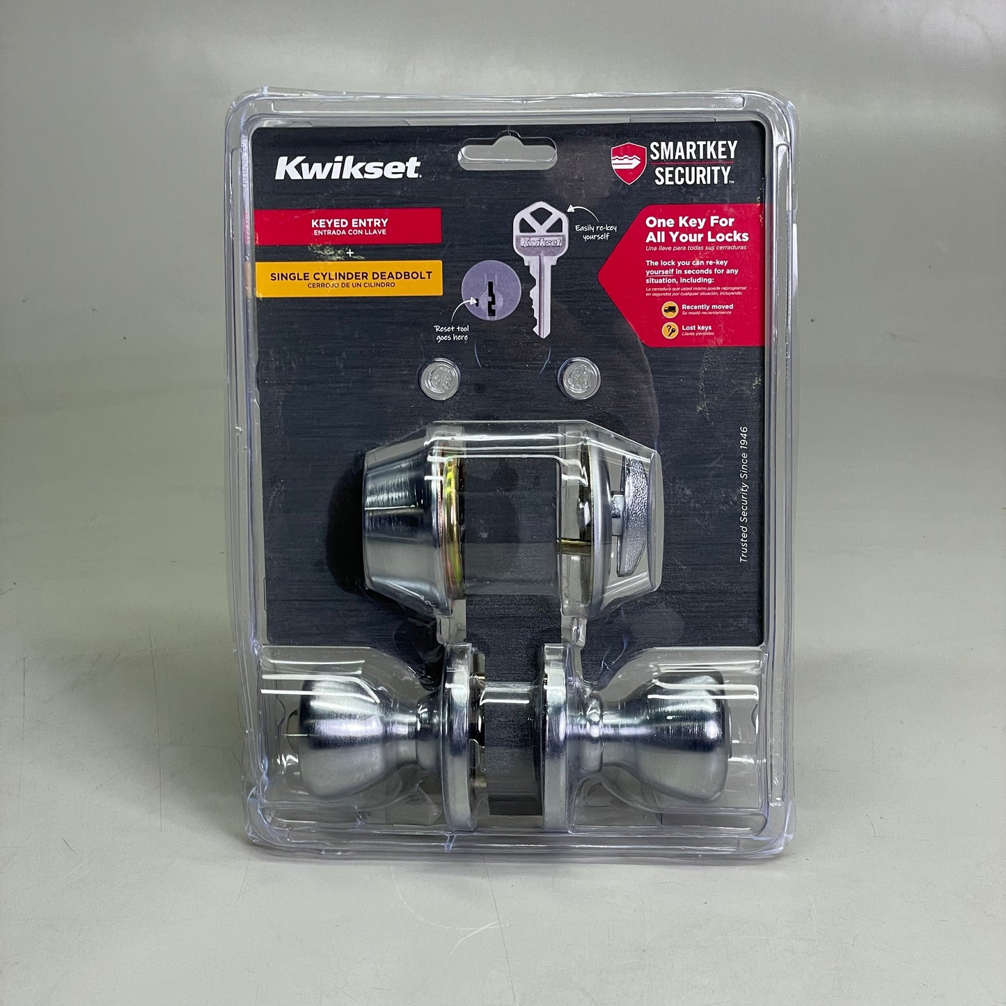 KWIKSET Keyed Entry & Single Cylinder Deadbolt Satin Chrome Finish 96900-418