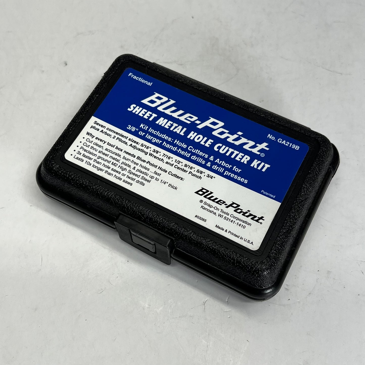 BLUE POINT Snap on Sheet Metal Hole Cutter Kit Design Prevents Clogging GA219B