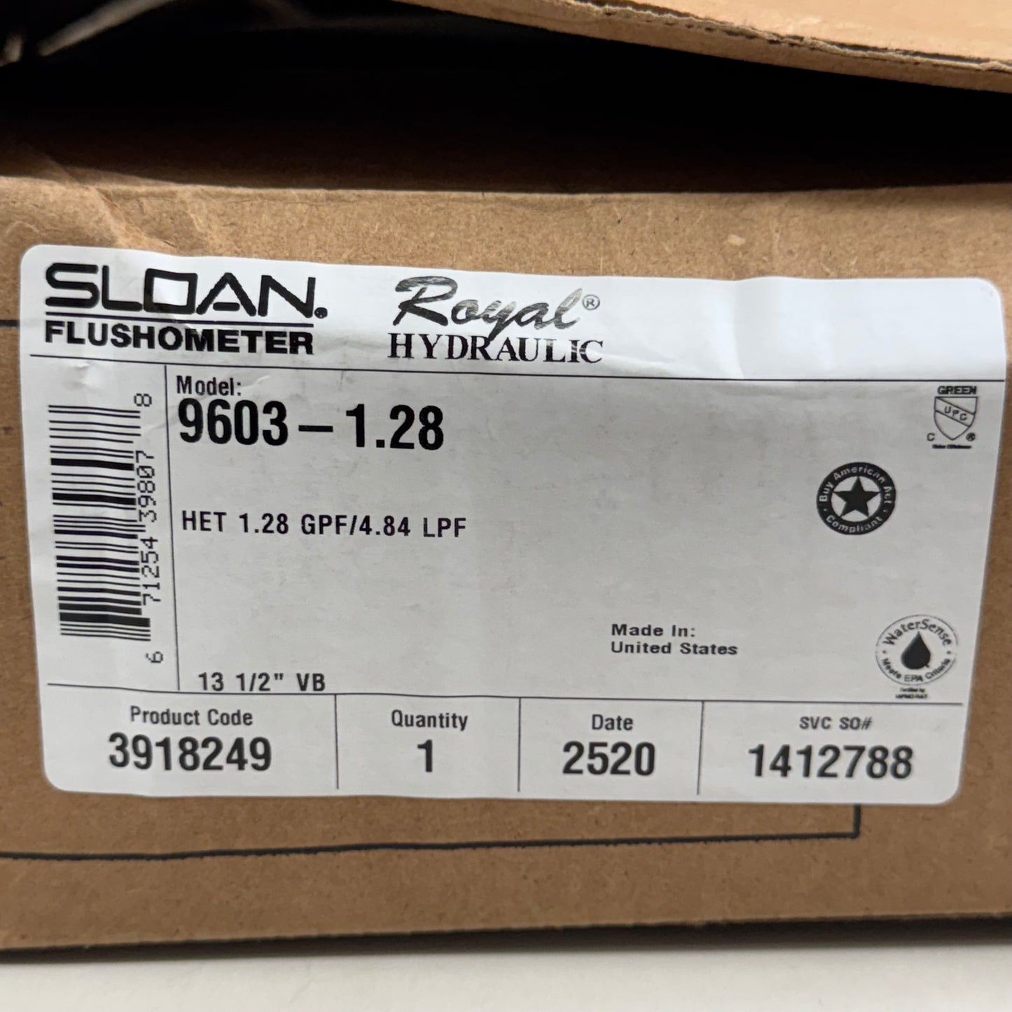 SLOAN Single-Flush Manual Concealed Flushometer Gold 9603-1.28 (New Other- (Distressed Packaging))