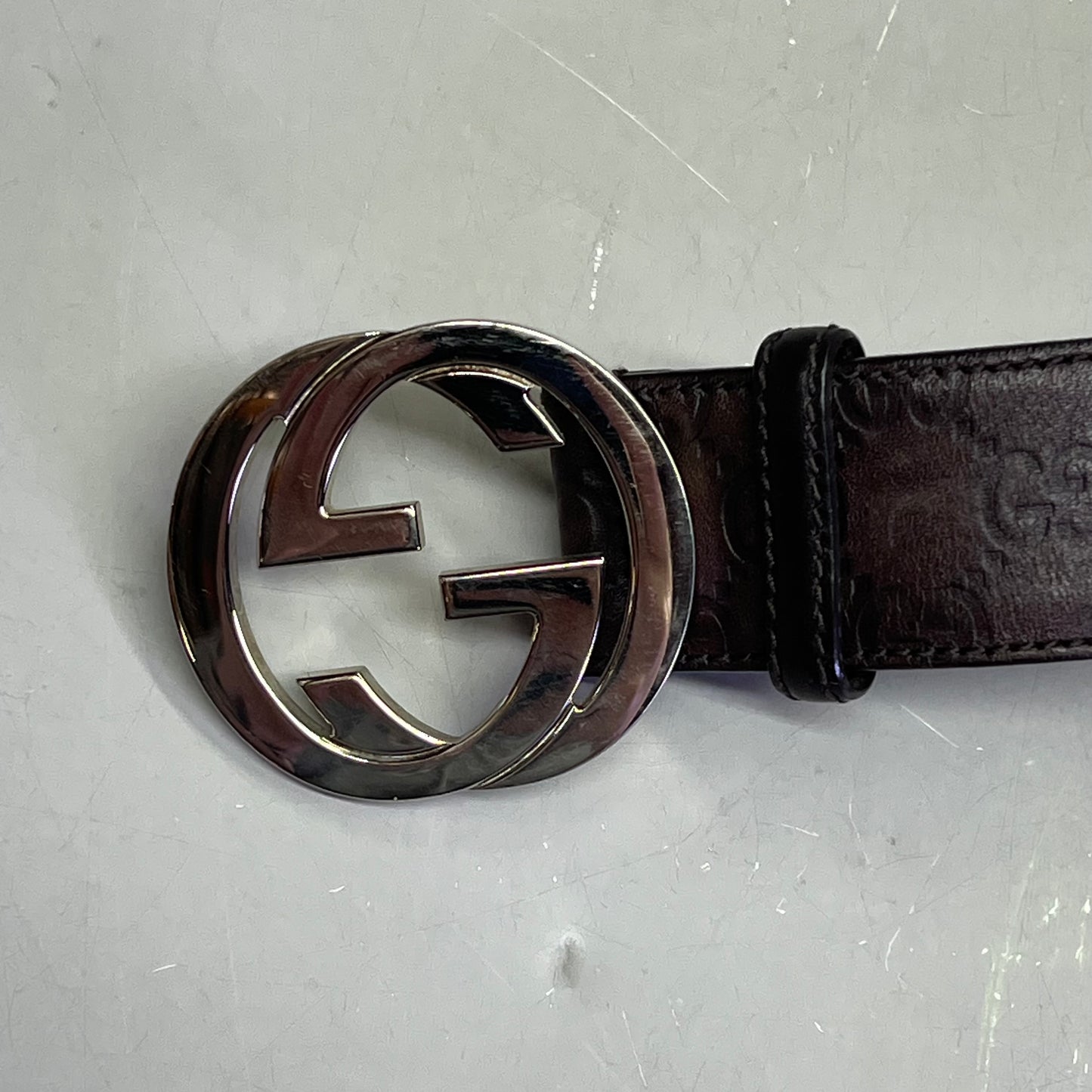 GUCCI Authentic Interlocking G Buckle Belt 43" L Brown (Pre-Owned)