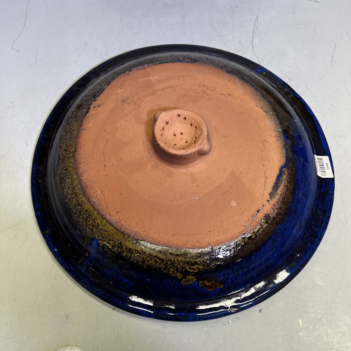 ZA@ Glazed Pottery 2 Piece Swirl Stand Bird Bath 22" L x 20" Dia Deep Blue