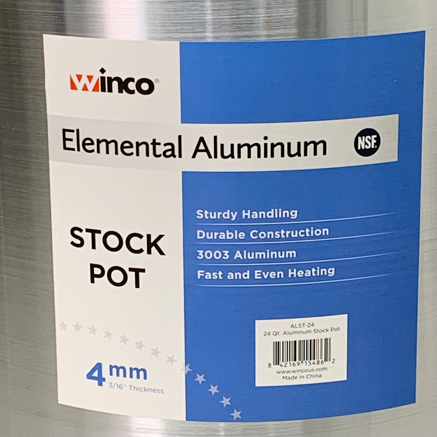 WINCO Corrosion Resistant 24 Quart Elemental Aluminum Stock Pot Chrome APS-24