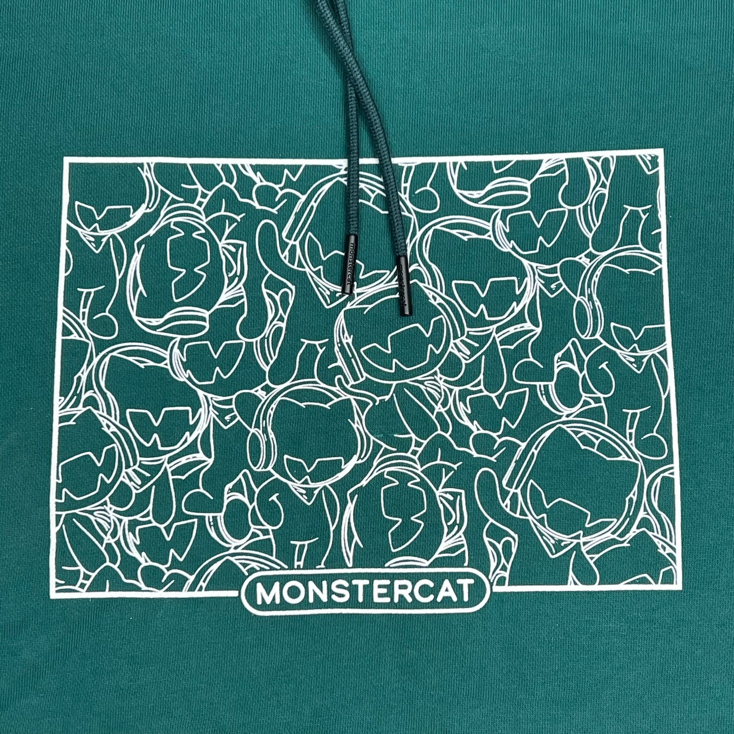 MONSTERCAT Hooded Drawstring Pull Over Sweatshirt Unisex Sz S Emerald Green