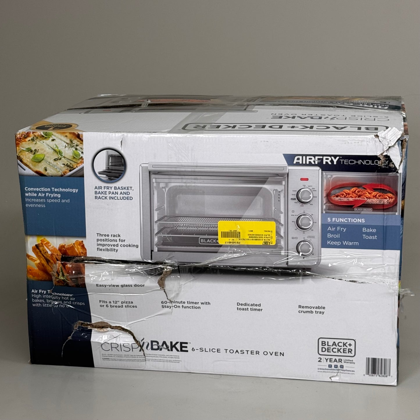 ZA@ BLACK & DECKER 6-Slice Crisp 'N Bake Air Fry Toaster Oven Silver TO3217SS (Store Returns)