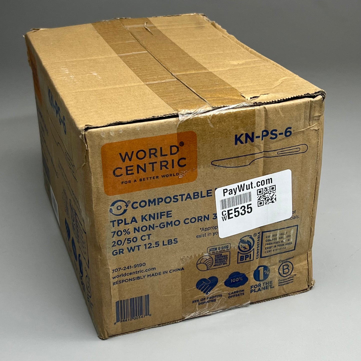 WORLD CENTRIC 1000PK! Compostable TPLA Knives 6" KN-PS-6