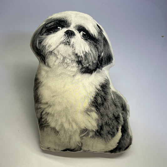 BRODERPRESS Hand Silkscreened Contoured Shih Tzu Pillow 14"x10" Black & White