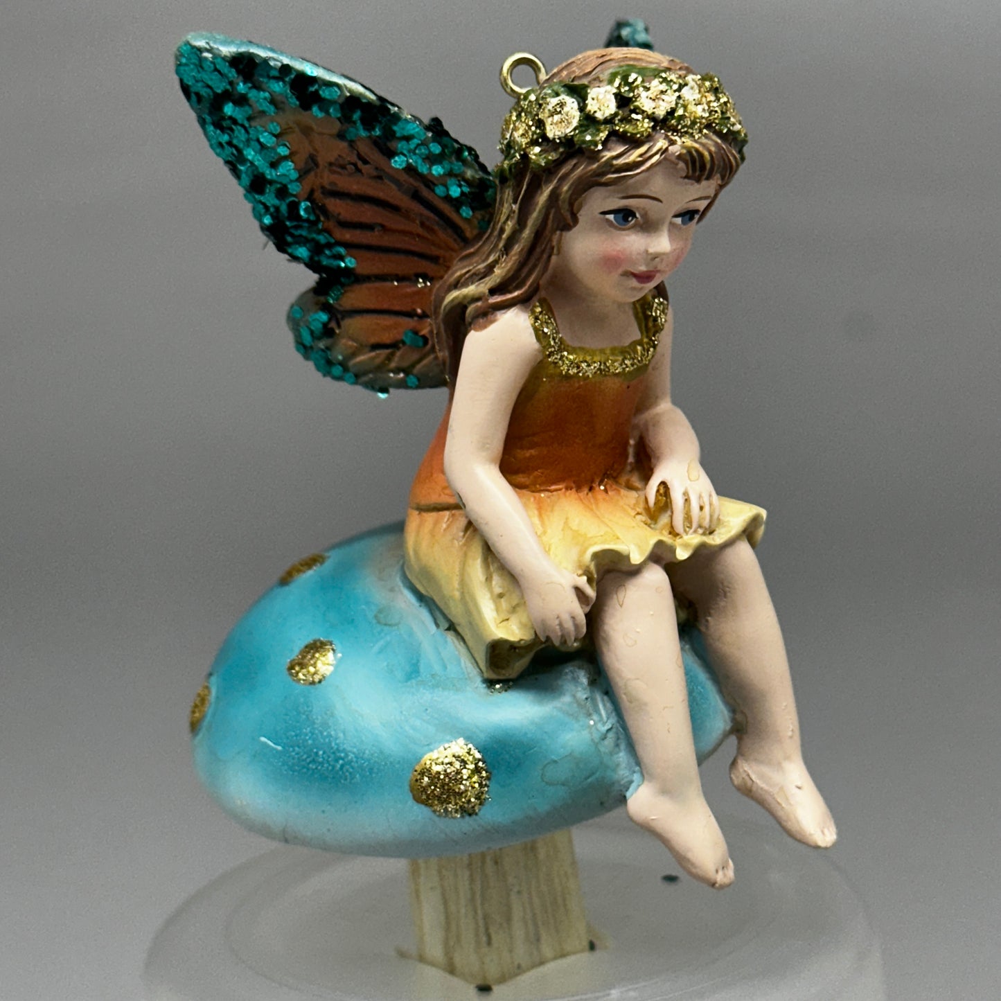 KURT S. ADLER Fairy Sitting On Mushroom Christmas Ornament 4“ E0916