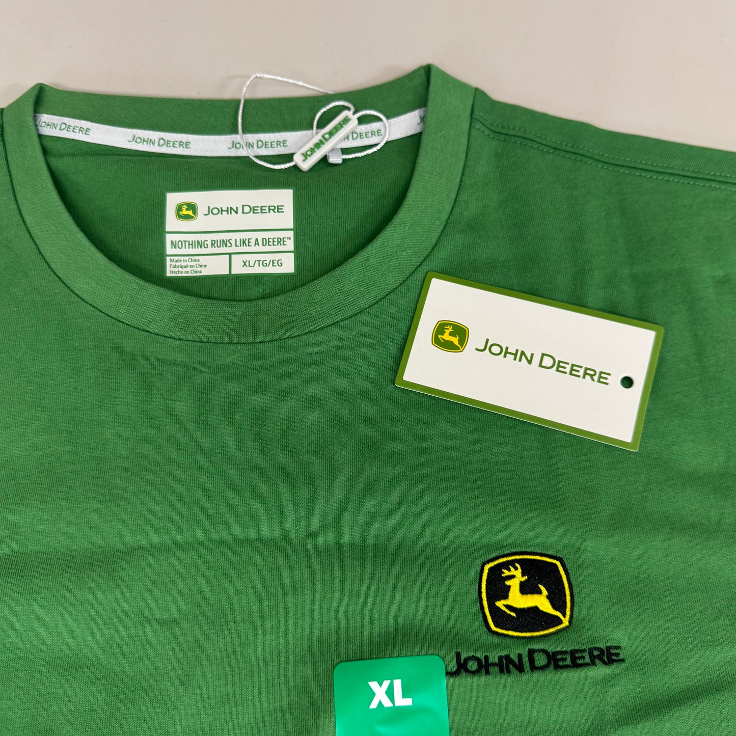 JOHN DEERE Embroidered Logo Short Sleeve Tee Shirt Men's Sz XL Green 1896842