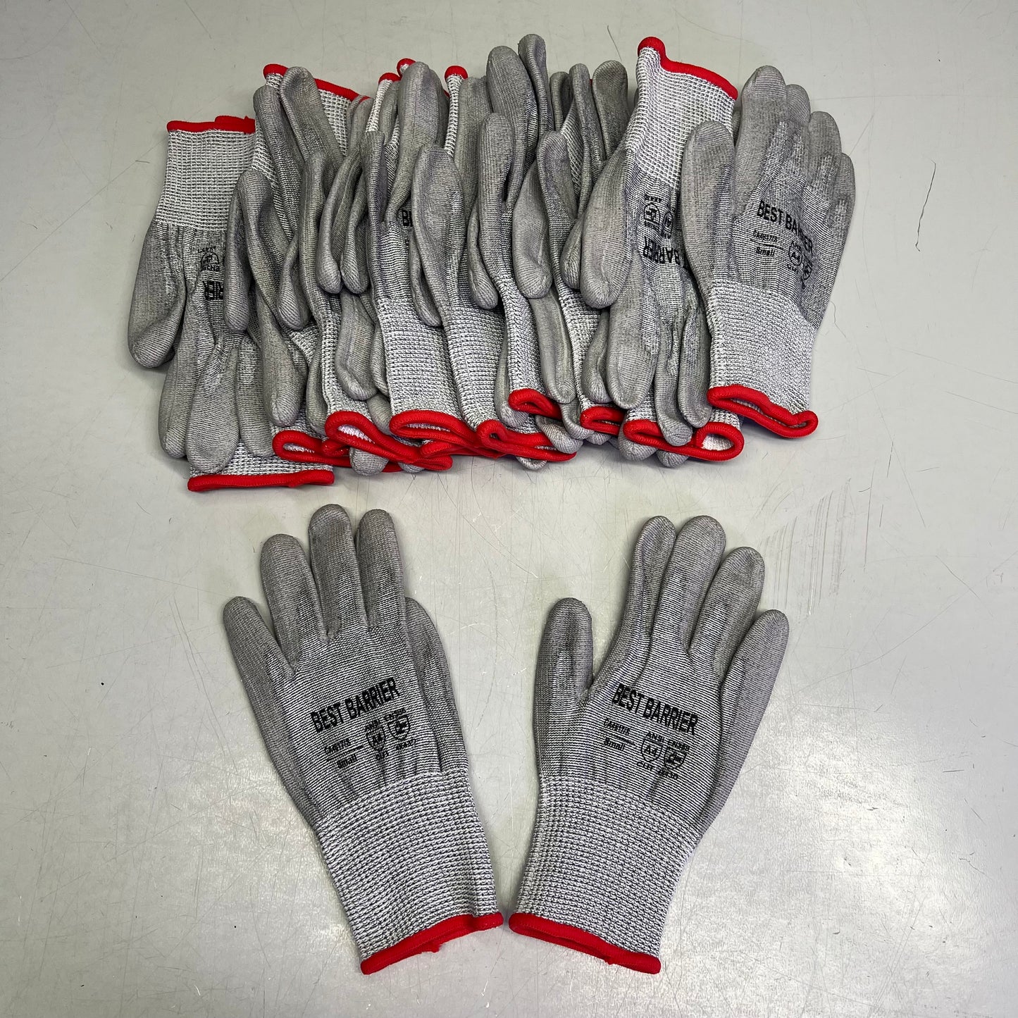 BEST BARRIER (12 PK) Gloves Anti-Cut Level 4 Cut PU Coated Sz S Grey CA4617