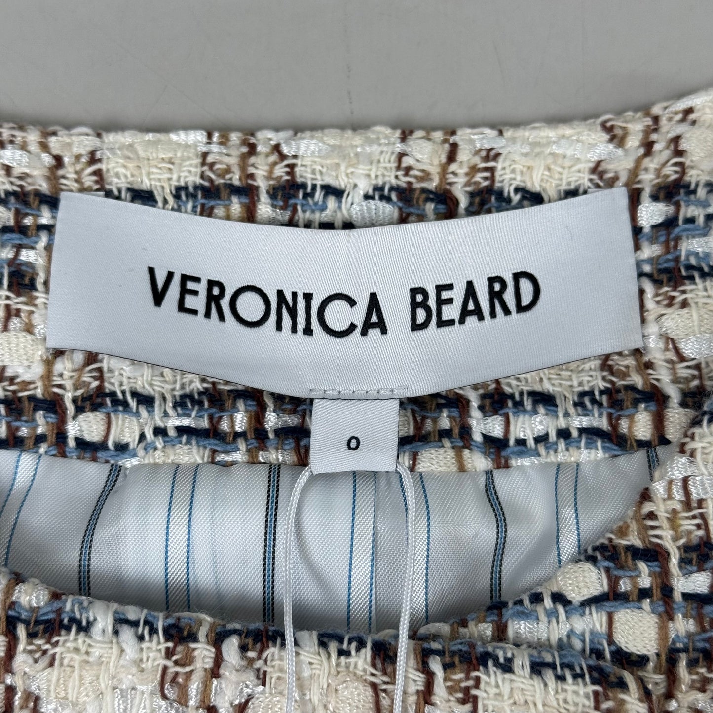 VERONICA BEARD Bentley Tweed Jacket Sz-0 Ivory/Camel 2406TW6810474