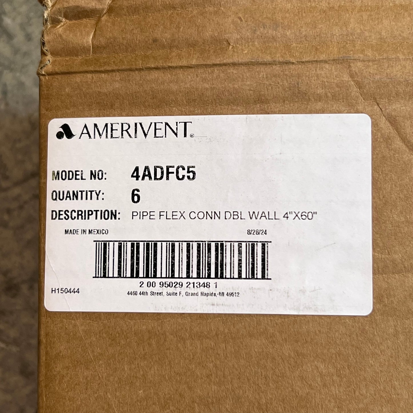 AMERIVENT (6 Pcs) Double Wall Flexible Vent Pipe Sz 4” x 60”, Silver 4ADFC5