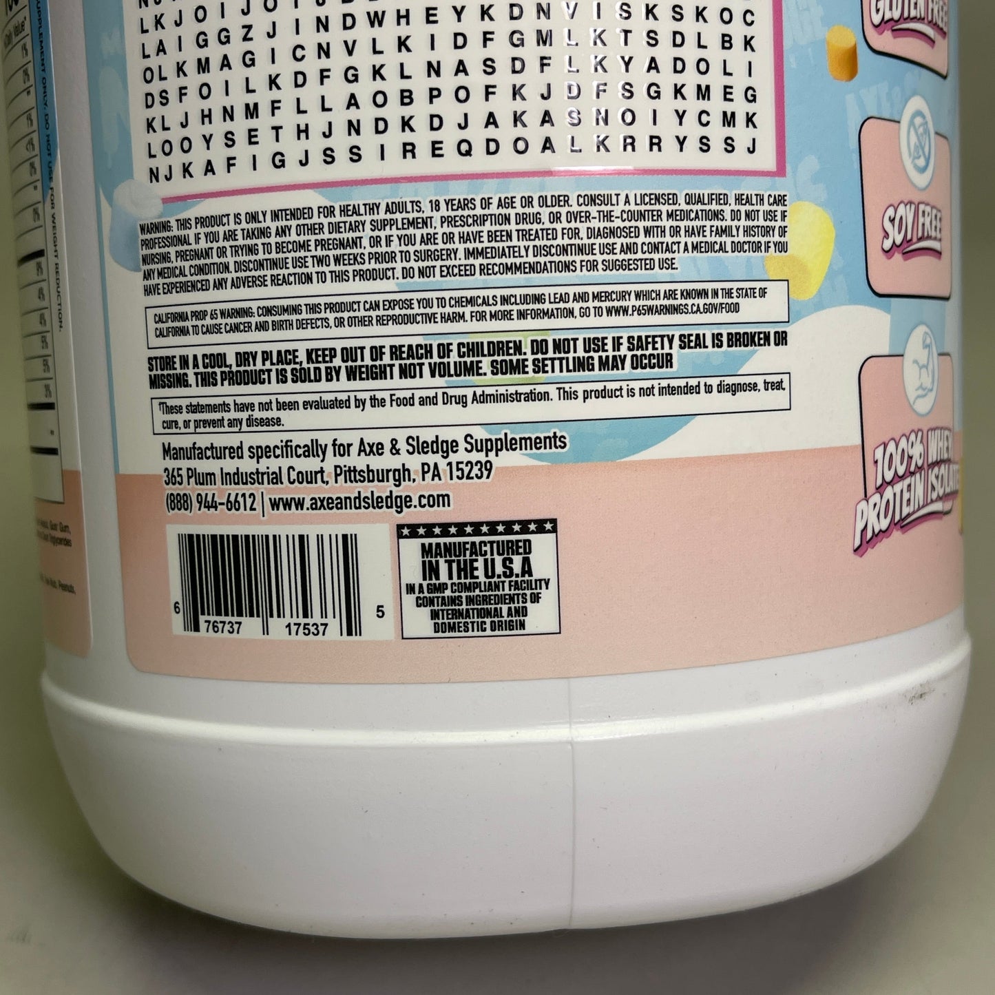 ZA@ AXE & SLEDGE Farm Fed 25G 100%Whey Protein Marshmallow Milk 28 Servings BB 04/26 C